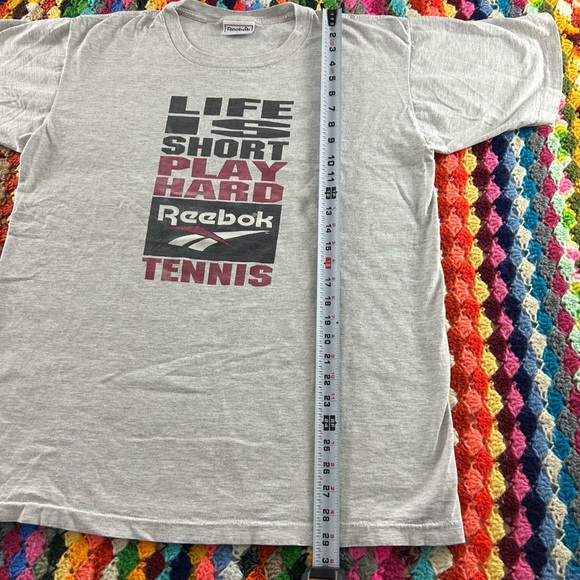 Vintage 90s Reebok Single Stitch Life Is Short Play Hard Tennis Tee Unis… - Picture 9 of 13